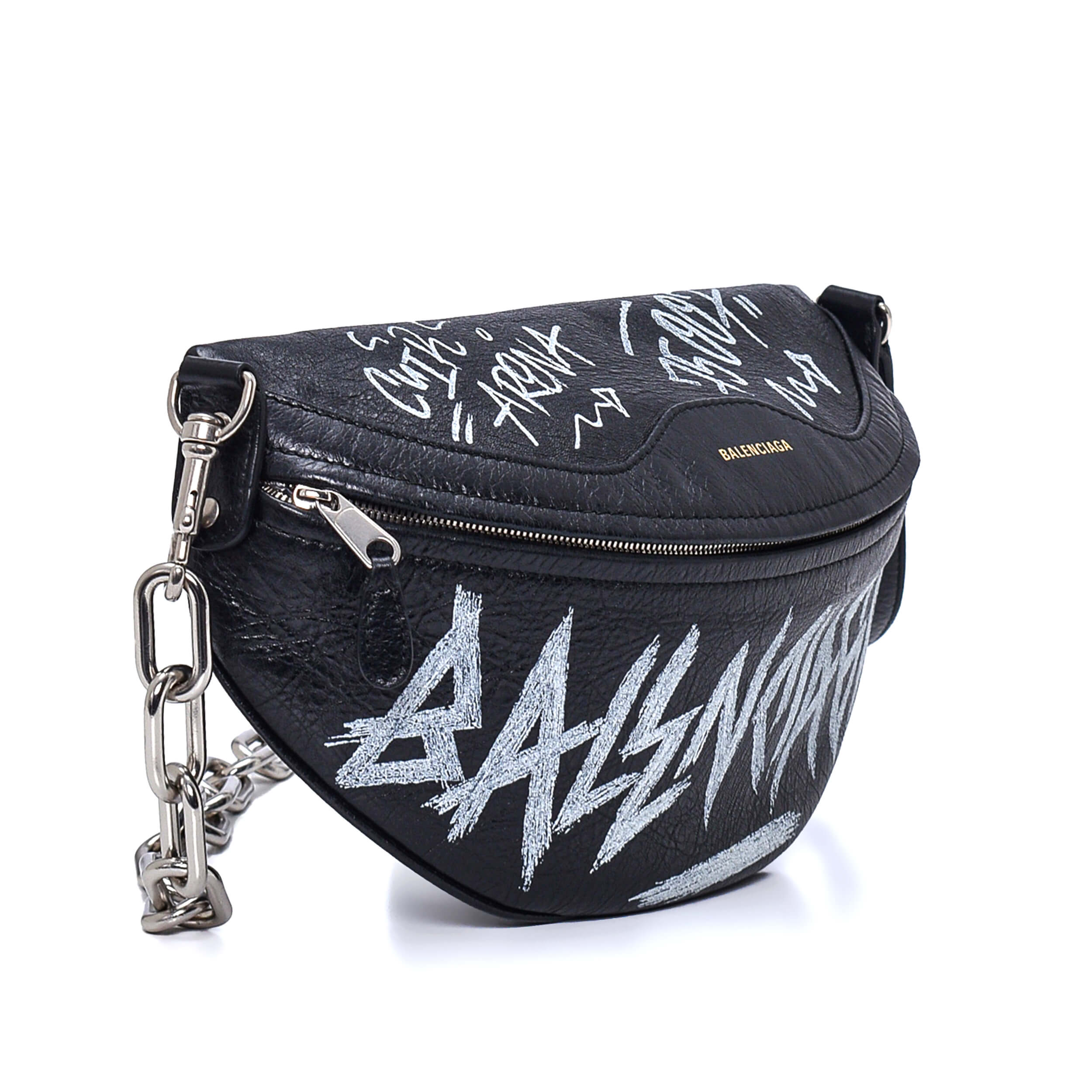 Balenciaga - Black Leather Graffiti Belt Bag